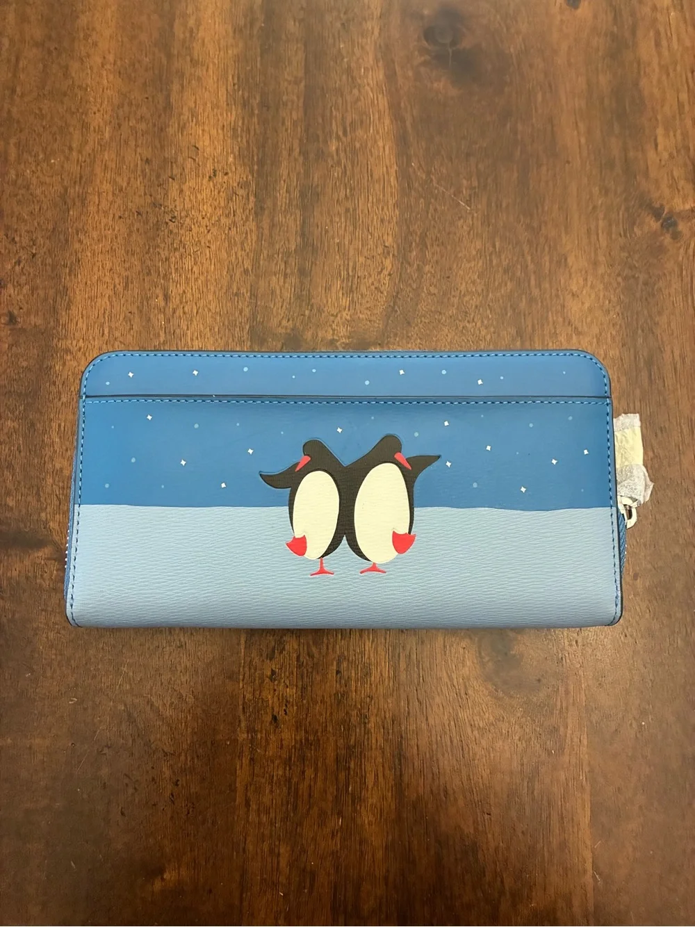 Kate Spade Arctic Friends Penguin Wallet Large Continental Blue Zipper New NWT